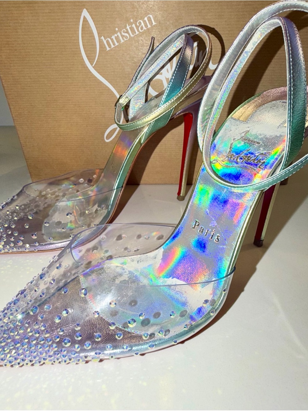Christian Louboutin - Spikaqueen Crystal Pointed Toe Slingback Heels -Vers Multi